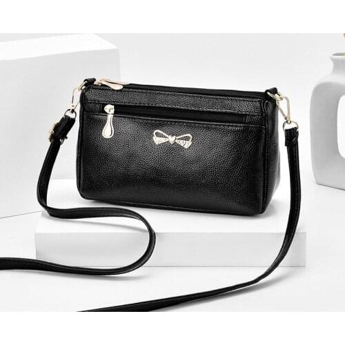 Aliwood Women Leather Shoulder Bag Casual Solid Crossbody Bags With Bow Multifunction Soft Purses Handbags Cartera High Quality