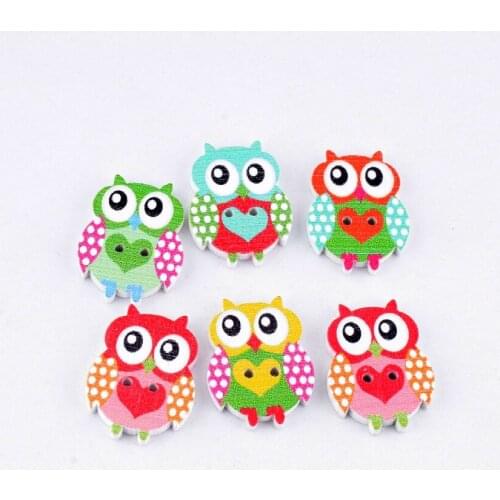 Free shipping -100PCs Randomly Mixed Lovely Animal Owl 2 Holes Wooden Painting Sewing Buttons Scrapbooking 24x25mm J2376