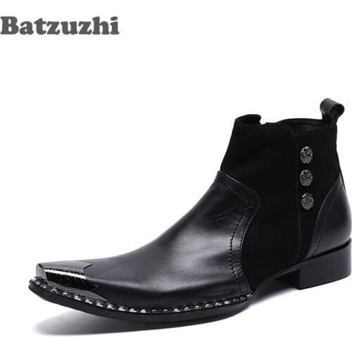 Batzuzhi Pointed Toe Genuine Leather Dress Boots Men Western Fashion Mens Boots Business Black Leather Boots Botas Militares