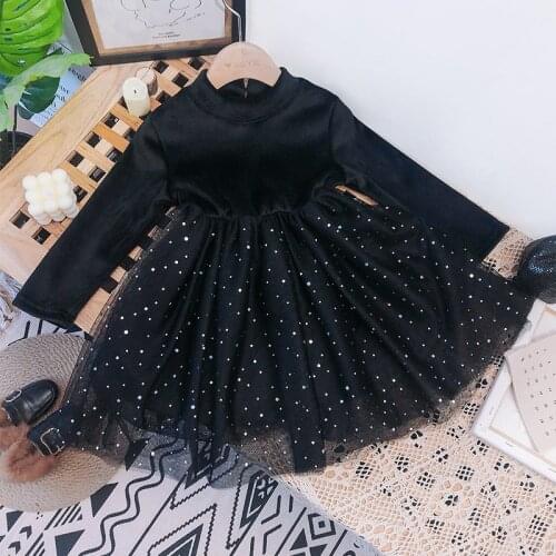 Baby Girls Winter Dress Autumn Kids Fleece Warm Princess Dresses 3-7Y Bling Dot Mesh vestidos Children Birthday Party Clothes