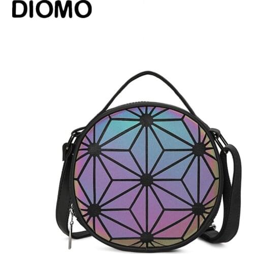 DIOMO 2021 New Small Round Bag for Girls Geometric Reflective Mini Ladies Shoulder Crossbody Bags for Women Cute Side Bag