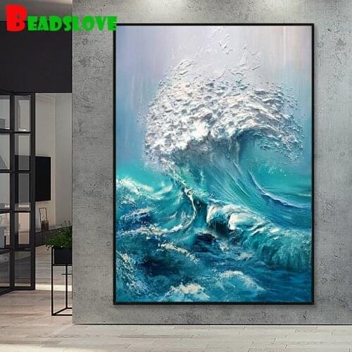 DIY Diamond Embroidery Sea Wave Art Diamond Painting Scenery 5d Graffiti Mosaic Mural Paintings For Living Room Wall