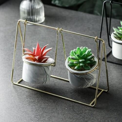 Duo Swings Ceramic Planters Flower Pots with Metal Swing Succulents Plants Pots Mini Bonsai Home Garden Table Decoration