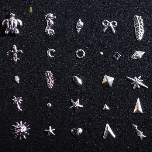 Individuality Fashion Silvery Metal Rivet Feather/Shell/Starfish Geometric Alloy Nail Art DIY 3d Nail Stickers Jewelry Parts