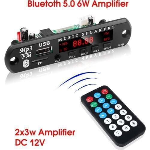 Kebidu 6W Amplifier MP3 Player Decoder Board 5V 12V Bluetooth 5.0 2*3W Amplifier Car FM Radio Module Support TF USB AUX FM