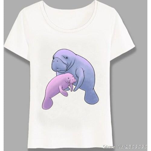 Summer Fashion Kawaii Manatee Print T-Shirt Newest Women Cute Animal T Shirts Hipster Tops Hip Hop Tee Harajuku