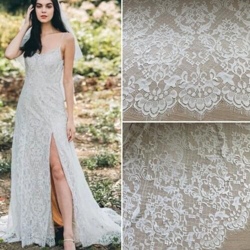 Hot style Classy Off white and black African French Embroidery Top Quality Chantilly Lace fabric for wedding dress