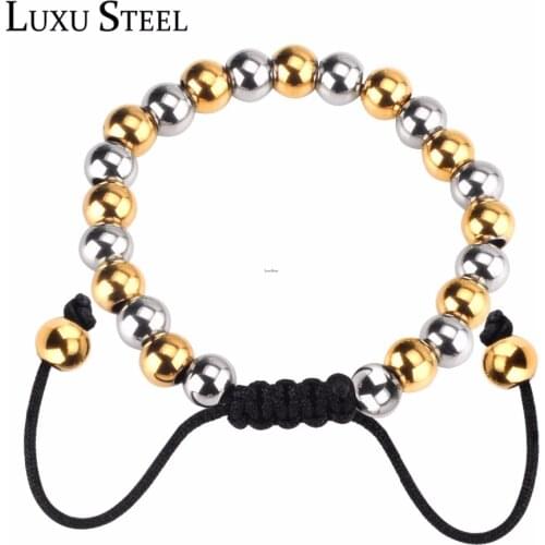 LUXUSTEEL Hot Sale Handmade 8mm Gold Mix Silver Color Ball Braiding Bracelet Bangle Adjustable Rope Bracelets Women/Men pulsera