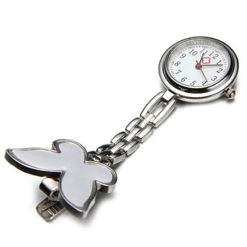 Nurses Clock Heart rate monitor pocket watch quartz butterfly motive white