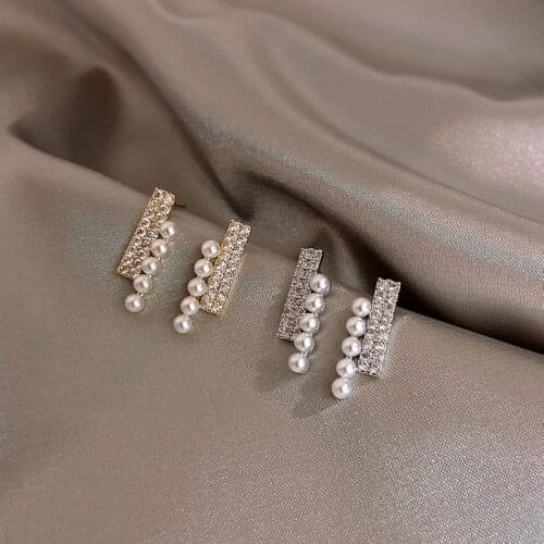 Trendy Crystal Geometric Women Dangle Earrings Fashion Geometric Pearl Earring Drop Earrings Jewelry Earrings