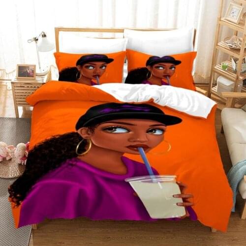 Fashion African Girl Print Bedding Set Children Cute Character Duvet Cover Set with Pillowcase Twin Full Queen King Bedclothes