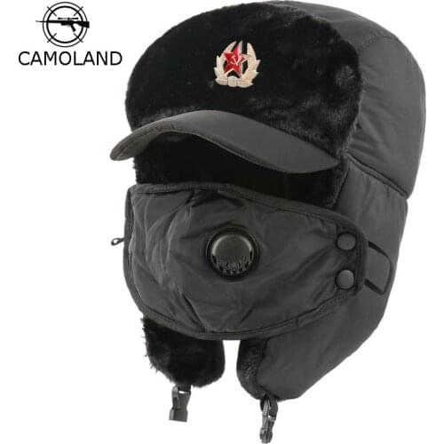 Men women Winter Trapper Trooper Hat Soviet Bomber Hat with Ear Flaps Warm Ushanka Hunting Hats Winter Waterproof Snow Hat