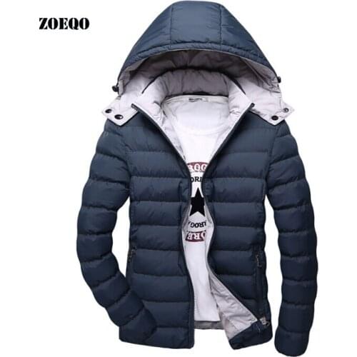 ZOEQO Men Coat New casual Winter Solid fashion Hooded men winter warm coat Mens Stand Collar Slim Fit Soft Parkas