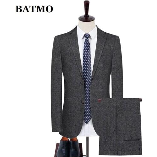 BATMO 2021 new arrival autumn high quality Grey suits men, mens wedding suit ,plus-size S-XXXL 677