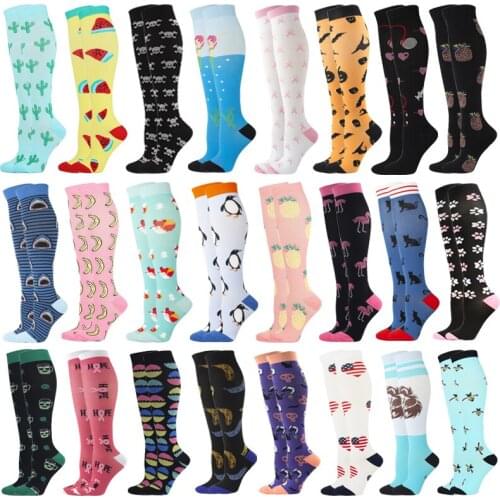 Men&Women Compression Socks Stretch Outerdoor Breatheable Penguin Paw Pineapple Halloween Cactus Knee High Sock Chirstmas Gift