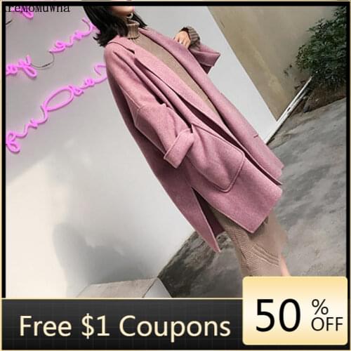 AreMoMuWha College Style 2020 Autumn and Winter New Cashmere Coat Women Mid-length Woolen Coat Sky Blue Korean Women Coats