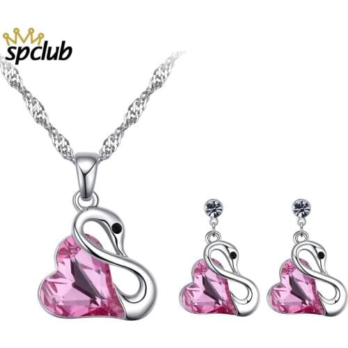 New Style Luxury Heart Swan Bridal Jewelry Set Crystals From Swarovski Necklace Drop Earrings Female Wedding Jewelry For Women