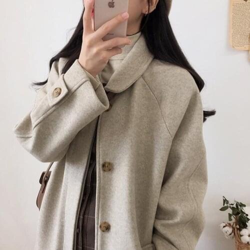 Autumn Winter Loose Woolen Coat Women 2020 Black Woolen Coat Women Thinked Women Coats And Jackets Winter Warm Tweed Coat