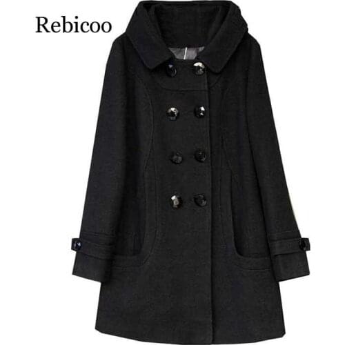 Autumn Winter Women Hooded Wool Coat A-Line Elegant Female-Overcoat Loose Warm Trench Coats