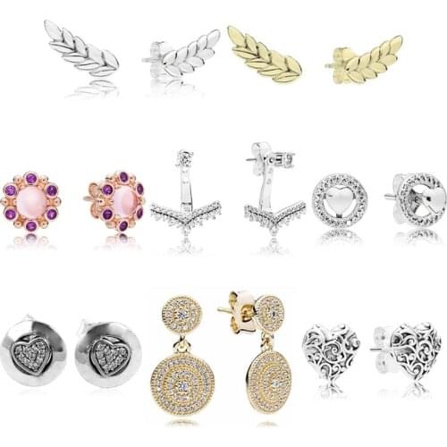 Authentic 925 Sterling Silver Earring Princess Wish Radiant Elegance Heart Two-tone Signature Earring For Women pandora Jewelry
