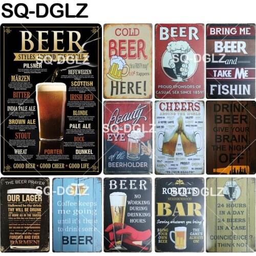 [SQ-DGLZ] BEER Plaque Vintage Metal Sign Tin Signs Home Bar Pub Decorative Iron Plates Wall Stickers Art Poster