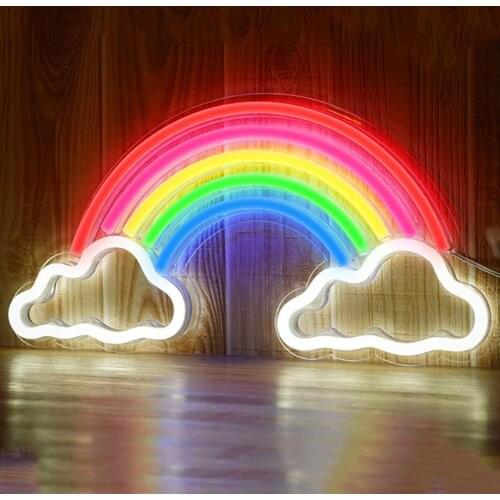 LED Neon Light Colorful Rainbow Neon Sign Lamp Hello Wall Sign Bedroom Decoration Hanging Night Lamp Home Party Wedding Decor