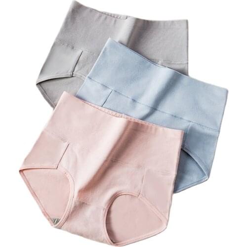 ATOXY Sexy Breathable Girls Underpants High Waist Panties Women Soft Cotton Slimming Underwear Solid Seamless Briefs 4Pcs/Lot