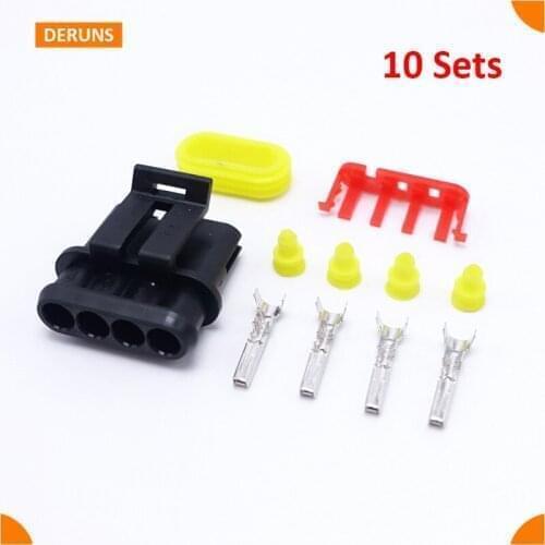 High Quality 10 Kits 4 Pin Sealed Waterproof Electrical Wire Connector Female Plug Set AMP 282088-1