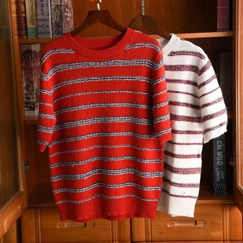 France style womens brand new design Strip Tee Tops 2020 Spring runways high quality cashmere knitting T-shirts B674