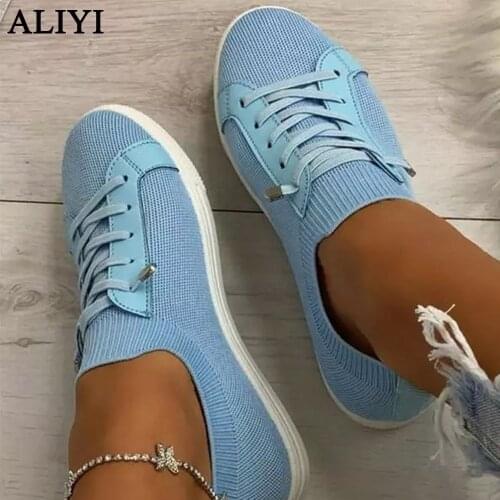 Womens Mesh Sneakers 2021 Summer New Stylish Breathable Ladies Lace Up Casual Shoes Home Outdoor Sport Large-Sized Female Flats