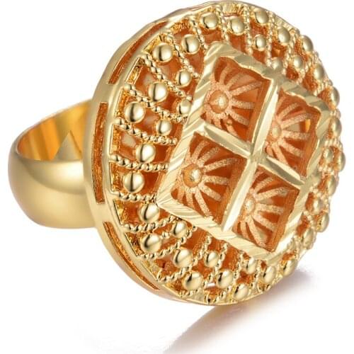 24K Dubai Arab Ancient Gold Color Ring For Women Girl Middle Eastern Jewelry Money Muslim Islam,Wholesale Gold Ring Africa