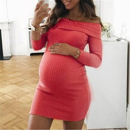 2021 Spring New Style Womens Pregnancy Casual Slash Neck Mini Dress Maternity Long Sleeve Clothes Female Dresses Vestidos