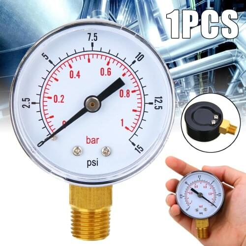 1pc 50mm Diameter Pressure Gauge 0-15 PSI 0-1 Bar 1/4 BSPT Low Pressure For Fuel Air Oil Gas Water