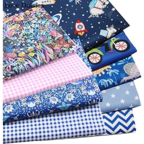 BLUE Vintage Bird Flower Space Star Cosmos Dinosaur Rocket Check 100% Cotton Twill Fabric For Kid Bedding Sheet Handwork Cushion