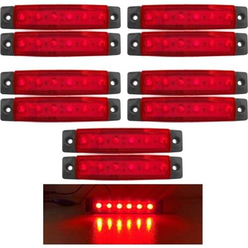 10Pcs Red 12V 24V 6LED Side Marker Light Turn Signal Clearance Light Side Light For Truck Trailer