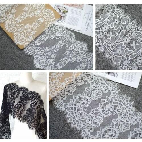 3meters White Black Floral Embroidered Eyelash Lace Ribbon for Garment Decoration and DIY Craft Lace Trimming