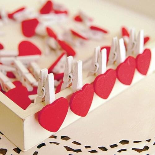 50PCS Mini Love Heart Wooden DIY Photo Clip Office Supplies Craft Clips Clothes Paper Peg Clothespin