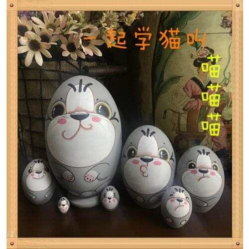 7pcs Kawai Cats Matryoshka Doll Hand Painted Animal Nesting Dolls Babushka Russian Doll Birthday Gift Kids Toys Home Decor