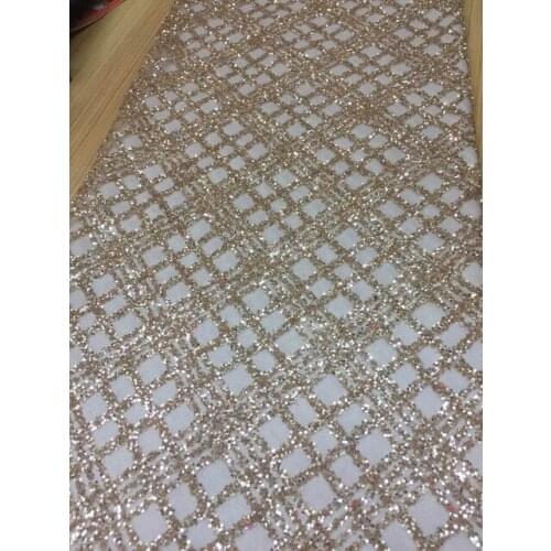 AA002# champagne color grid glued print glitter sparkle net tulle mesh lace for fashion designer/ wedding/party