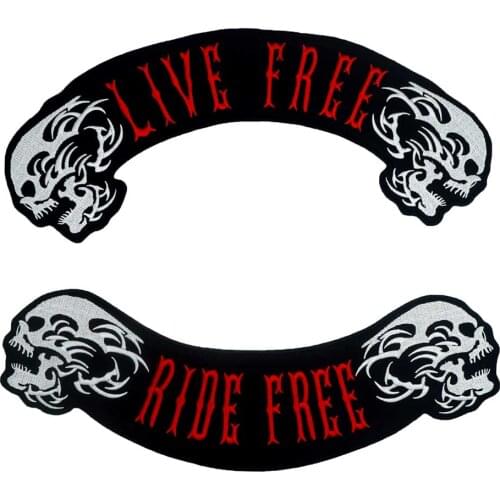 LIVE FREE RIDE FREE ROCKER Embroidered Sewing Label punk biker Patches Clothes Stickers Apparel Accessories Badge