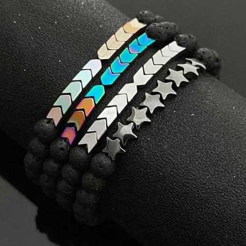 POMLEE Cool Non-magnetic Hematite Arrow Volcanic Stone Bracelets for Women Men Charm Wrap Couple Bracelets Wholesale Bulk