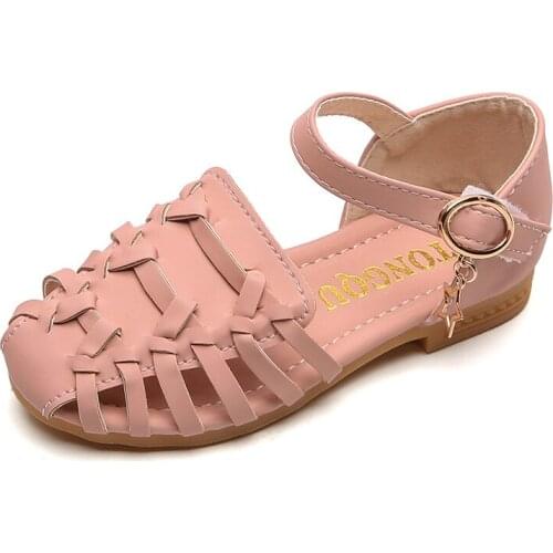 CUZULLAA Kids Cut-Outs Roman Sandals Shoes For Girls Gladiator Beach Sandals Children Summer Hook & Loop Shoes Size 26-36