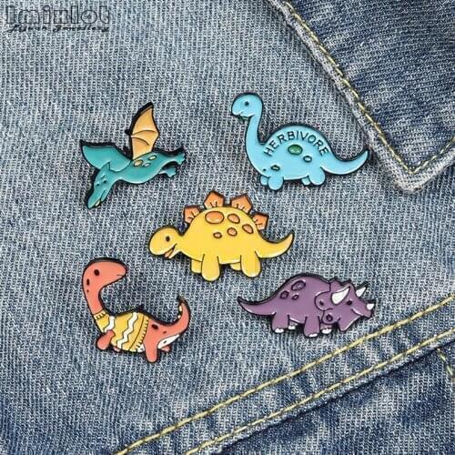 Cute Cartoon Dinosaur Enamel Pins Stegosaurus Pterosaur Brooches for Kids Friends Jurassic Animal Lapel Pin Badges Jewelry Gift