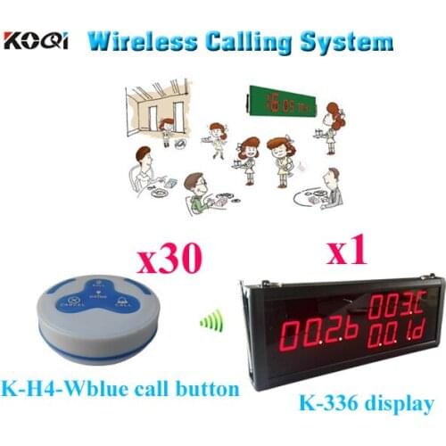 Electronic Waiter Buzzer System Call Button For Hotel Restaurant 433.92mhz( 1pcs display+ 30pcs call button)