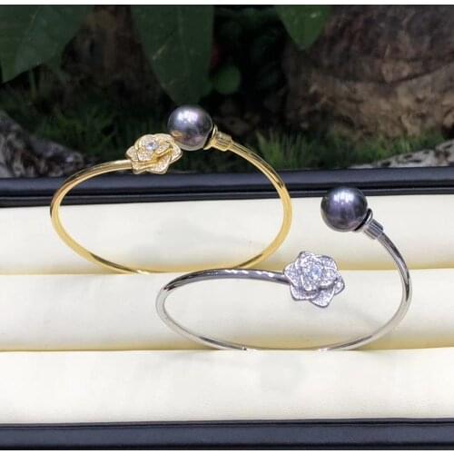 Flower 925 Sterling Silver Bracelet Mountings ADJUSTABLE Bangle Findings Jewelry Parts Fittings Accessories for Pearls Bead