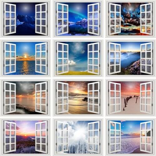 HUACAN 5d Diamond Painting Window Landscape DIY Diamond Embroidery Cross Stitch Sea Mosaic Sunset Handicraft Home Decor Kits