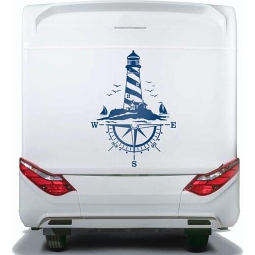Camping Rv Caravan Lighthouse Comb of the Winds Compass Car SUV 4x4 Offroad Decal Sticker Vinyl Vehicle Decor