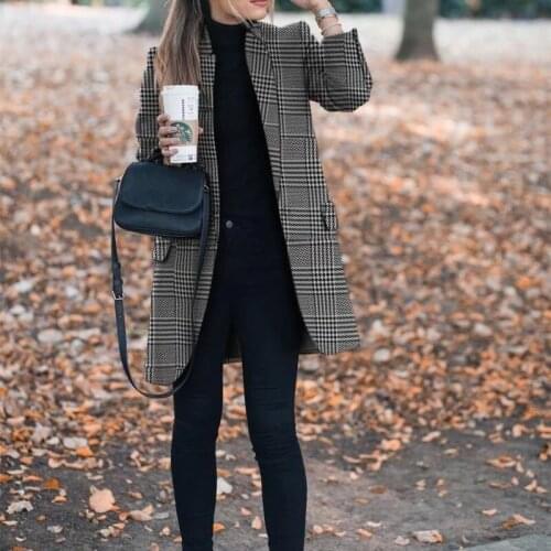 Classic British Style Plaid Blazer 2021 Women Single Button Plus Size Casual Office Blazer with Fake Pocket Retro Commute Wear