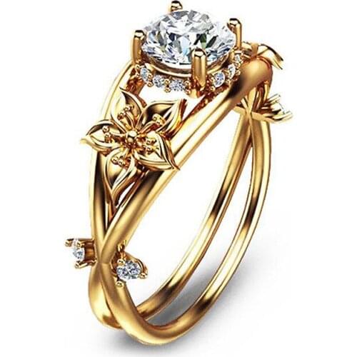 Ociki CZ Rings Cubic Zirconia Gold Color Wedding Crystal Ring Flower Party Trendy Jewelry for Women Girls Gift Drop Gift