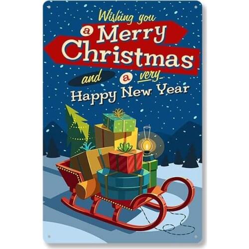 Royal Tin Sign Merry Christmas Happy New Year 11.8 7.8 inches, Rectangle Metal Signs for Home and Kitchen Bar Cafe